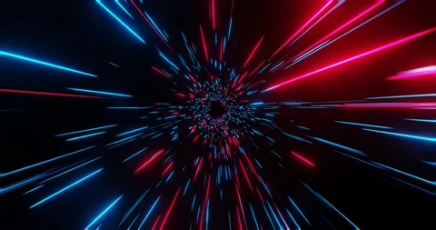 Neon glowing rays in motion. Hyper jump Stockbeeldmateriaal 159347288