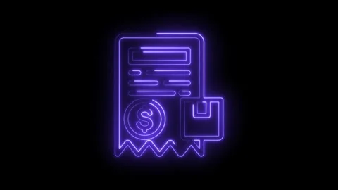 Neon glowing receipt icon with dollar sign and package delivery symbol on black 스톡 동영상 333964271