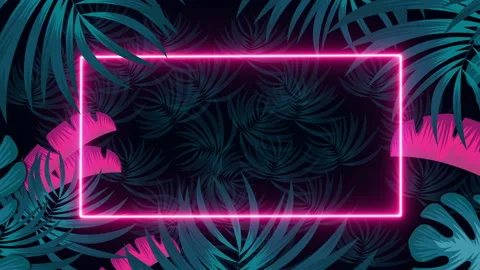 Neon glowing rectangle frame appears in the tropical forest background Stock Footage 131833534
