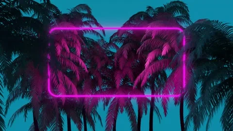 Neon Glowing Rectangle Frame Appears In The Tropical Forest. 3D Animation. Stock Footage 195162711