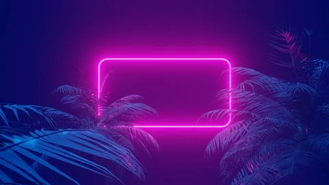Neon Glowing Rectangle Frame Appears In The Tropical Forest Animation. Stock Footage 206058743