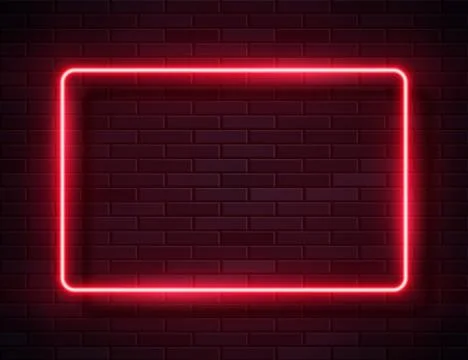 Neon Glowing Rectangle Frame for Banner on Dark Empty Grunge Brick Background Stock Illustration