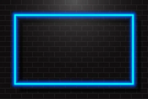 Neon Glowing Rectangle Frame for Banner on Dark Empty Grunge Brick Background Stock Illustration