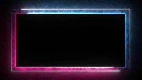 Neon glowing rectangle frame with blue and pink smoke effect, creative content Stock Footage 340459451
