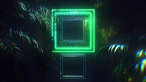 Neon Glowing Rectangles Surrounded By Palm Trees Loop Vídeos de archivo 269563086