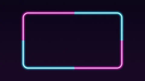 Neon glowing rectangular frame with split pink cyan outline on dark backgroun Illustrazione stock