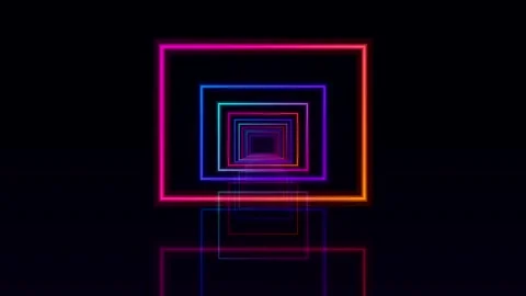 Neon glowing rectangular frames tunnel abstract background Stock-Footage 346234800