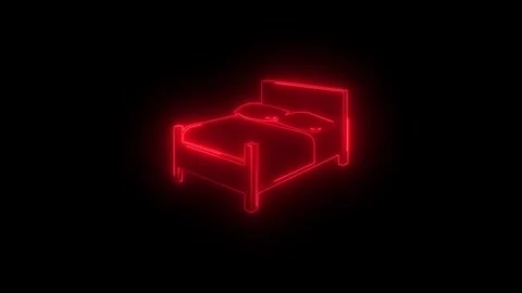 Neon glowing red bed icon animation in black background Vidéo 267079134