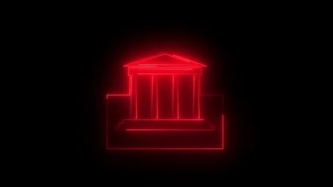 Neon glowing red classical architecture icon animation in black background Видео 265422687