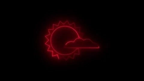Neon glowing red cloud cover icon animation in black background Stock Footage 267079160