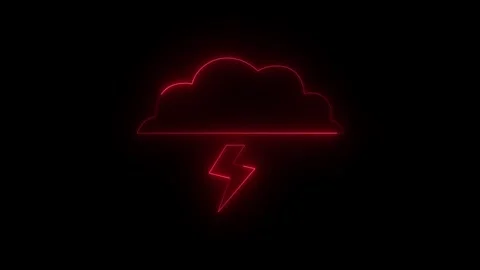 Neon glowing red cloud thunderbolt icon animation in black background Vidéo 267079154