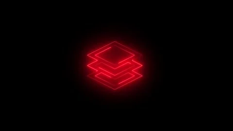 Neon glowing red color map layers icon on black background animation Vidéo 275248459