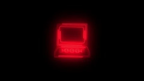 Neon glowing red computer laptop icon animation in black background Vídeos de archivo 269499610
