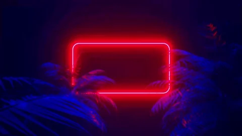 Neon Glowing Red Frame Tunnel In The Tropical Forest Animation. Stock Footage 206058655