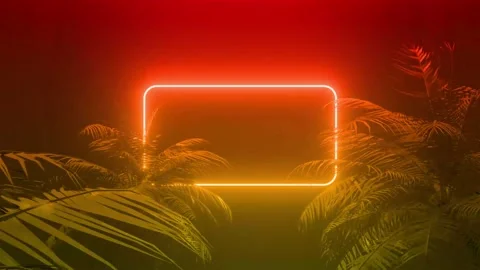 Neon Glowing Red Frame Tunnel In The Tropical Forest Animation. Stock Footage 206058849