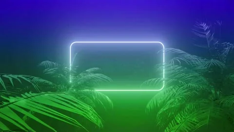Neon Glowing Red Frame Tunnel In The Tropical Forest Animation. Stock Footage 206058856
