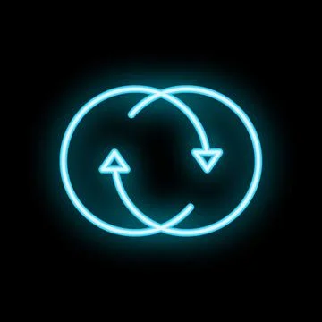Neon glowing refresh arrows forming a circle on black background Stock Illustration