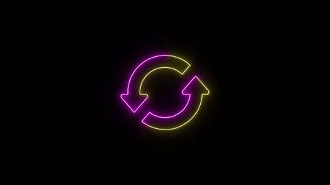 Neon glowing refresh sign spinning on black background for digital loading .. Stock Footage 345548333