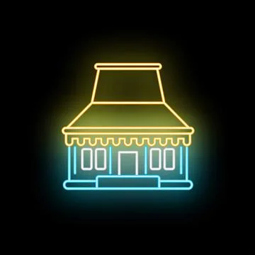 Neon glowing restaurant store building cafe icon Stock Illustration