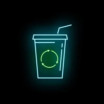 Neon glowing reusable to go cup recycling symbol Stock Illustration