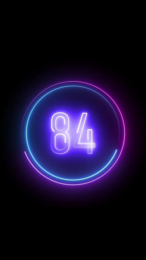 Neon glowing ring frames number eighty four. Vibrant effect. Vertical video.. 스톡 동영상 314932569