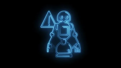 Neon glowing robot error symbol on black background artificial intelligence.. Stock Footage 316672930