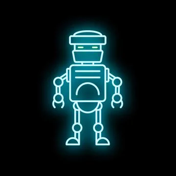 Neon glowing robot icon representing artificial intelligence 스톡 일러스트