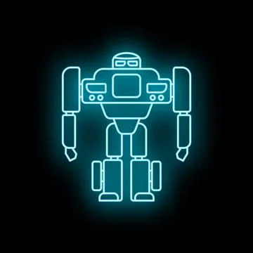 Neon glowing robot mecha artificial intelligence icon Stock Illustration