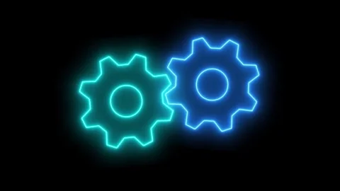 Neon glowing rotating gears animation tech background Stock Footage 310344166