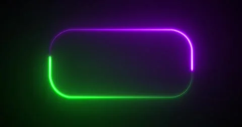 Neon glowing rounded rectangle picture frame icon animation. Glowing two color n Stock Footage 336452543