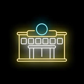 Neon glowing school building icon representing education Ilustración de archivo