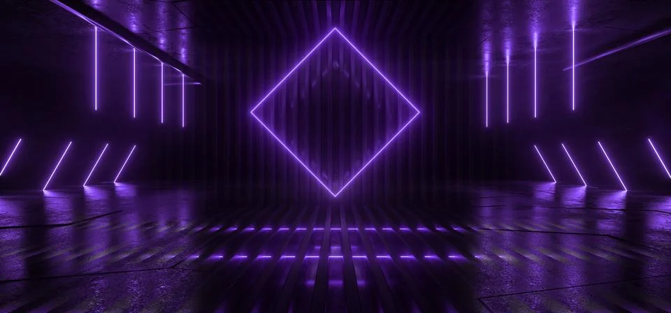Neon Glowing Sci Fi  Glowing Purple Violet Futuristic Laser Beams Bouncing On Stock Illustration