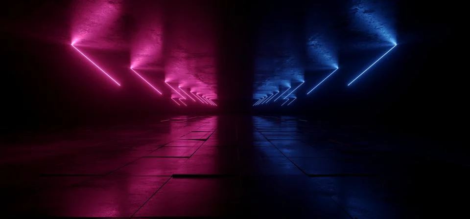 Neon Glowing Sci Fi  Glowing Purple Blue Futuristic Laser Beams Bouncing On D Illustrazione stock