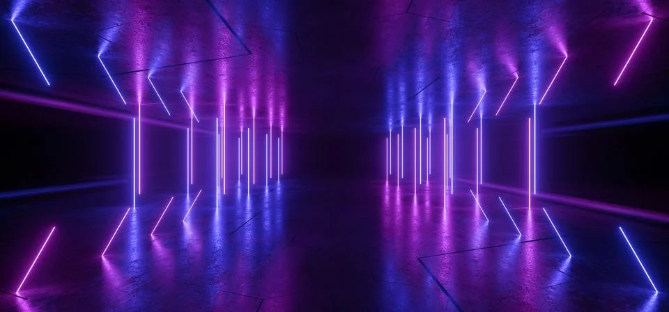 Neon Glowing Sci Fi  Glowing Purple Blue Futuristic Laser Beams Bouncing On D Illustrazione stock