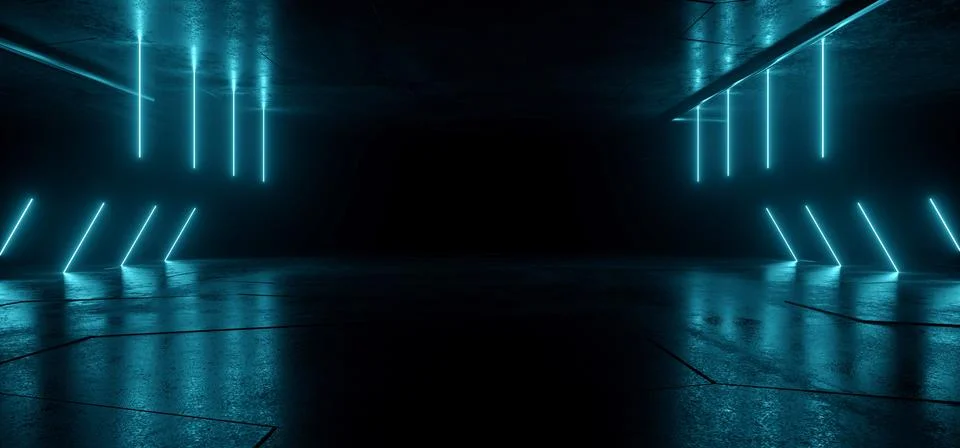 Neon Glowing Sci Fi  Glowing Alien Blue Futuristic Laser Beams Bouncing On Da Stock Illustration