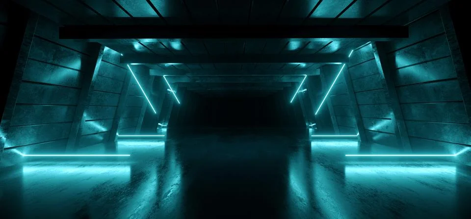 Neon Glowing Sci Fi  Glowing Alien Blue Futuristic Laser Beams Bouncing On Da Stock Illustration