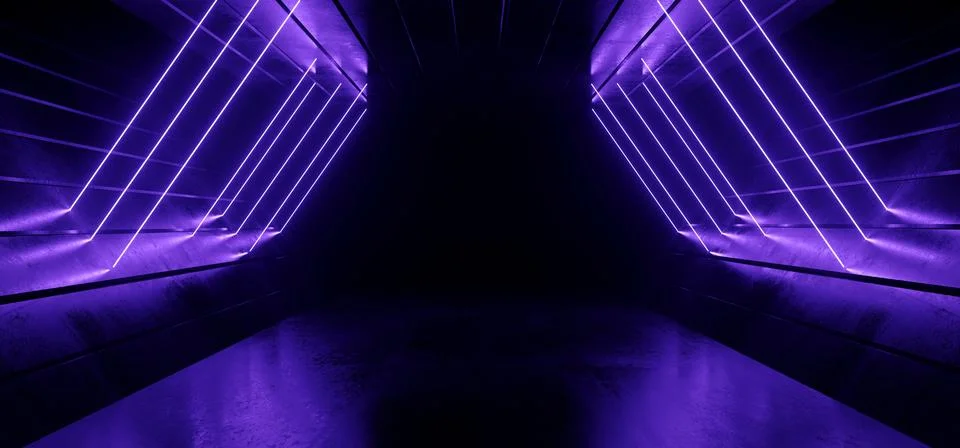 Neon Glowing Sci Fi  Glowing Purple Futuristic Laser Beams Bouncing On Dark G Stock Illustration