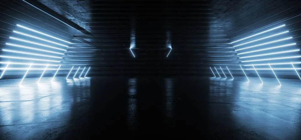 Neon Glowing Sci Fi  Glowing Alien Blue Futuristic Laser Beams Bouncing On Da Stock Illustration