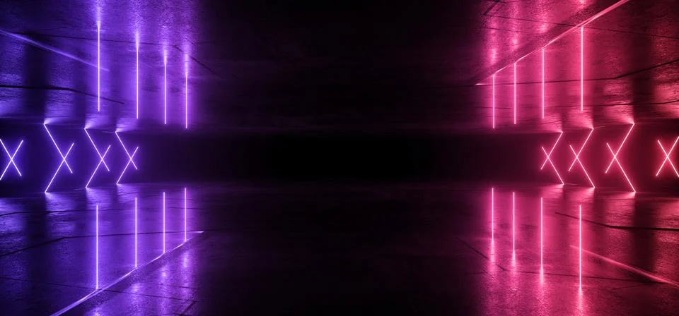 Neon Glowing Sci Fi  Glowing Purple Blue Futuristic Laser Beams Bouncing On D Illustrazione stock
