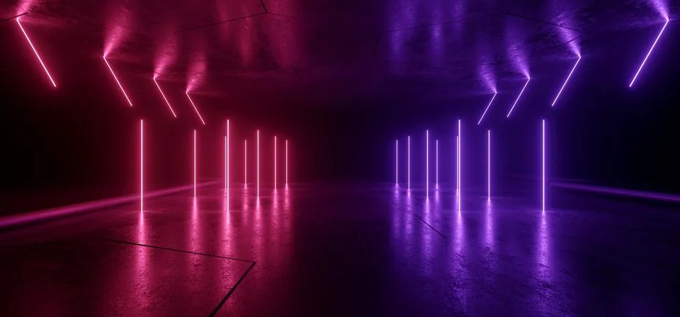 Neon Glowing Sci Fi  Glowing Purple Blue Futuristic Laser Beams Bouncing On D Illustrazione stock