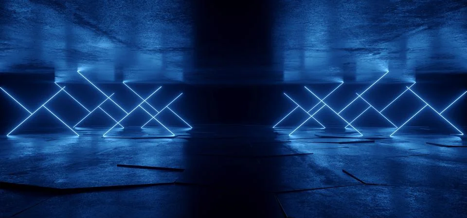 Neon Glowing Sci Fi  Glowing Alien Blue Futuristic Laser Beams Bouncing On Da Stock Illustration
