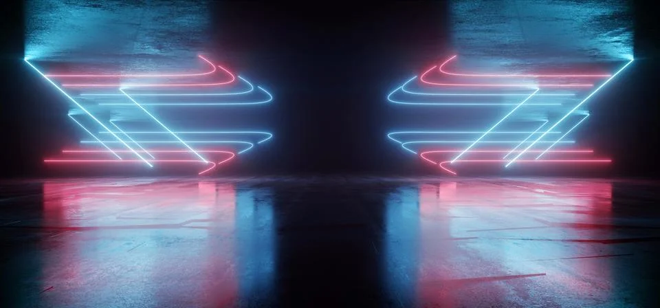 Neon Glowing Sci Fi  Glowing Arrows Red Blue Futuristic Laser Beams Bouncing  Stock Illustration