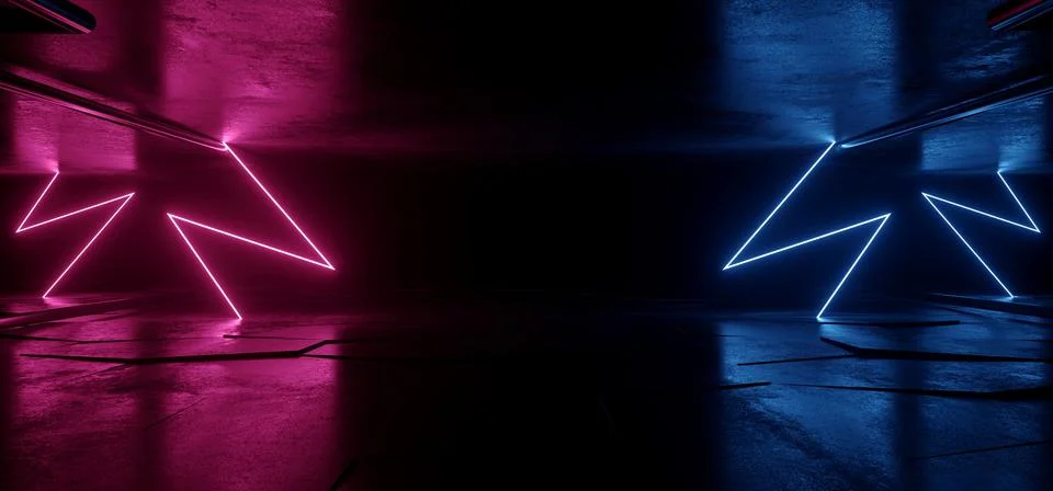 Neon Glowing Sci Fi  Glowing Purple Blue Futuristic Laser Beams Bouncing On D Illustrazione stock