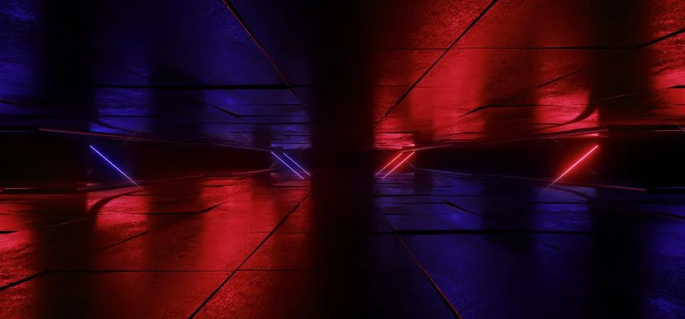 Neon Glowing Sci Fi  Glowing Red Blue Futuristic Laser Beams Bouncing On Dark Stock Illustration