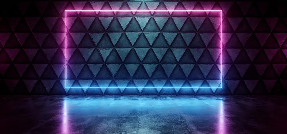 Neon Glowing Sci Fi Rectangle Frame Background Purple Blue Shape Laser Beam.. Stock Illustration