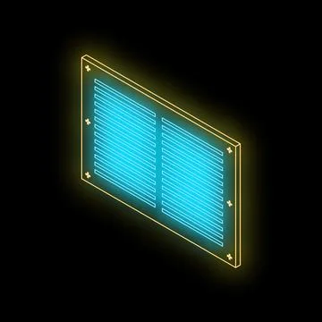 Neon glowing server rack on black background, isometric projection 스톡 일러스트
