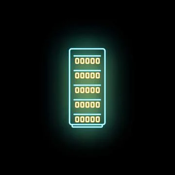 Neon glowing server rack icon representing data storage Stock Illustration