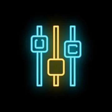 Neon glowing settings sliders icon on a black background Illustrazione stock