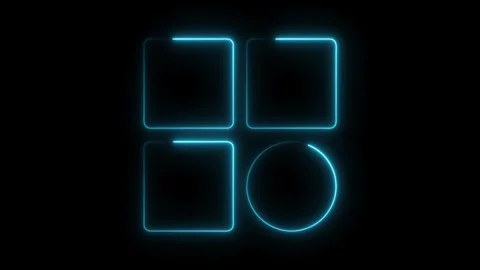 Neon glowing shape animation square and circle outlines on black background Stock Footage 308712892