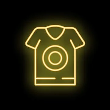 Neon glowing sign of a basic t shirt with print on it Stockillustratie